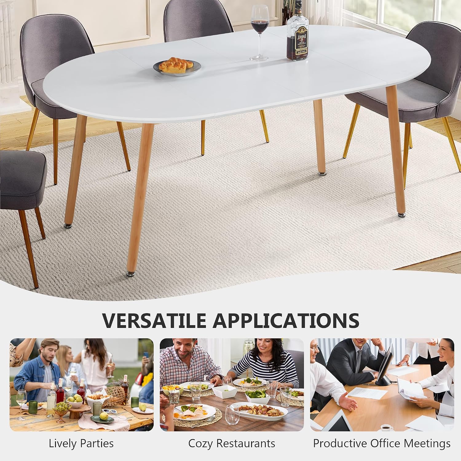 Modern 40"-71" Extendable Oval Dining Table for 4-8, MDF Top with Metal Frame, Space-Saving Expandable Kitchen Table for Home, Office, or Conference Room, Scratch-Resistant & Easy to Assemble