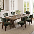 Garvee Dining Chairs Set of 2, Mid Century Modern Upholstered Chairs with Rattan Brown Wood Back, Armless Kitchen Chairs with Wood Legs for Dining Room Living Room, Green