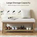 Entryway Bench with Cushion, Upholstered Shoe Rack Bench with Solid Wood Shelf, 44" End of Bed Bench for Bedroom, Chenille Fabric Storage Bench for Entryway, Hallway, Living Room (Beige)