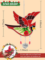 KY&BOSAM Cardinal Suncatcher Grandma Gifts Glass Suncatchers for Windows Hanings Wind Chime,Pressed Real Flower and Heart Precious Grandmother Charm Birthday Gift for Women Mother`s Day Christmas