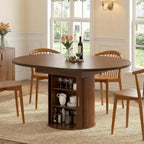 Extendable Round Dining Table: 47″–63″ Kitchen Table for 4 6 8 with Dust-Proof 2-Tier Storage Shelf Space Saving, Modern Farmhouse Expandable Wood Oval Circle Dinner Furniture with Pedestal Base