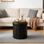 CAROLMADE Round Storage Ottoman, PU Leather Folding Footrest Stool with Thicker Foam Padded Seat, Versatile Vanity Stool for Living Room, Bedroom or Dorm, Black