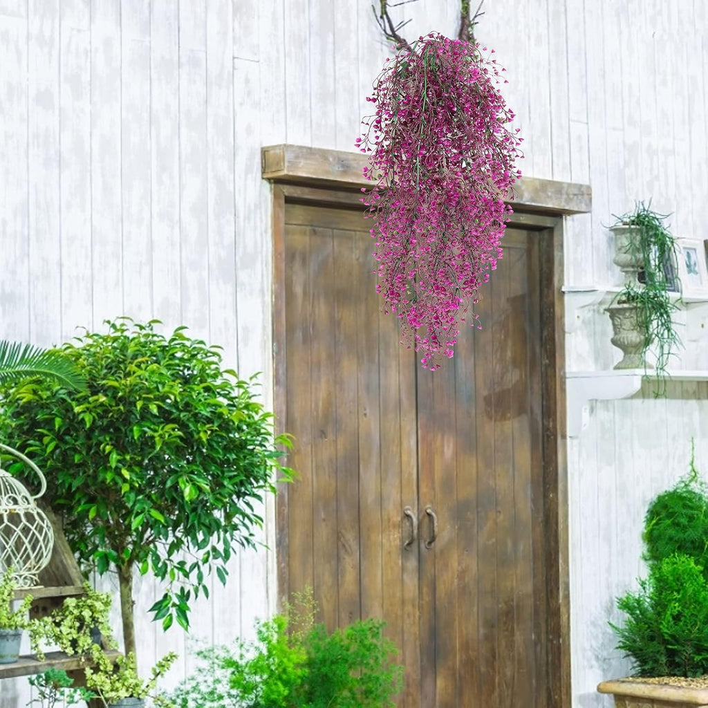 RECUTMS Artificial Hanging Plants Fake Hanging Vines Boston Fern Greenery Hanging Wall Plants for Home Room Garden Wedding Outside Decoration (Fuchsia 4P)