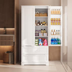 Gizoon 71" Tall Kitchen Pantry Cabinet with Drawers for Dining Room, Food Pantry Storage Cabinet with 8 Doors Shelves for Snack and Spice, Large Craft Storage Cabinet for Craft Room, White, Painted