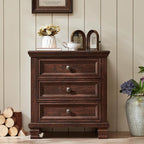 SAVOR LIFE 3-Drawer Nightstand Set of 2 with Solid Wood Legs,Walnut | Pair of three-drawer bedside tables with sturdy square wood legs for matching bedroom storage or living-room end tables