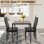 NChanmar Dining Table Set for 4 Furniture 5 Piece Faux Dining Set, Modern Kitchen Table with Upholstered PU Leather Chairs and Glass Tabletop for Breakfast Nook Small Spaces,Black