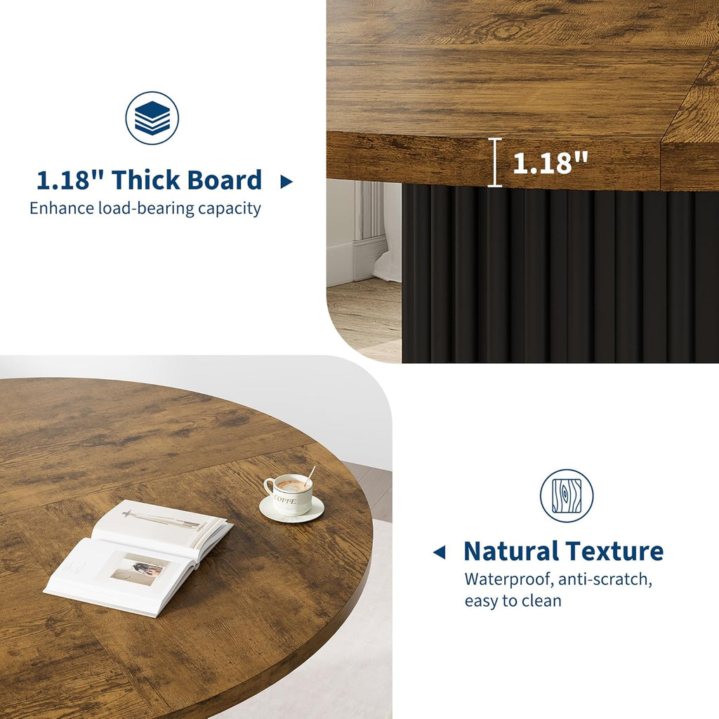 GarveeHome 47" Round Dining Table for 4-6 People, Dining Room Table with Sturdy Waveform Metal Pedestal Base, Farmhouse Circle Kitchen Table for Dining Room, Kitchen