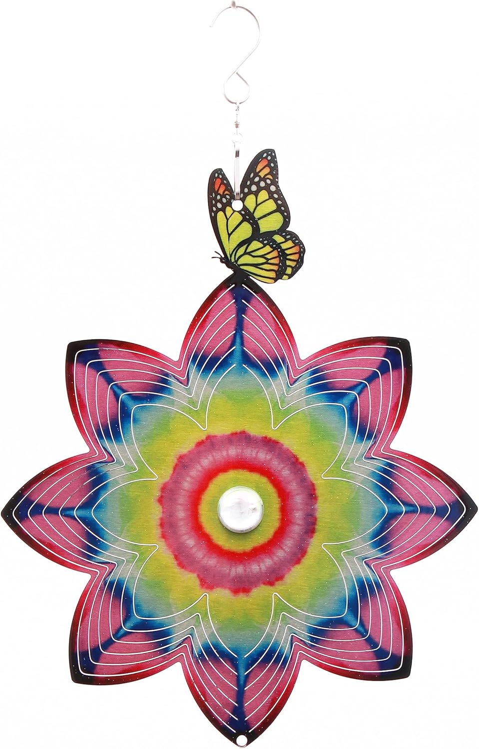 SPRING SONG Butterfly on Mandala Flower Wind Spinner for Yard and Garden Stainless Steel Spinner Indoor and Outdoor Hanging Decor Crafts Ornament Gifts Kinetic Art Yard Garden Hanging Wind Spinner
