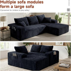 Couch ≈105" L-Shaped Sofa, Modular Sofa in Living Room Comfy Corduroy Fluffy Couch with Deep Seat and Side Pockets, Flexible Module Combination for Living Room (Black, 105IN)
