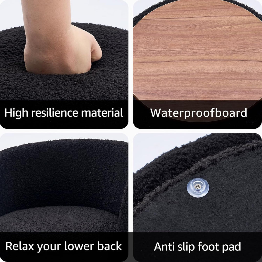 Storage Ottoman Modern Vanity Stool with Foldable Backrest | Teddy Velvet Footstool with Extra Seating Small Side Table Footrest Stool Makeup, Bedroom (Black)