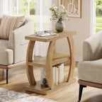 Tribesigns End Table for Living Room, 3-Tier Narrow Side Table with Storage, Farmhouse Wooden Beside Table with Geometric Frame, Tall Nightstand for Bedroom, Small Spaces, Natural Oak