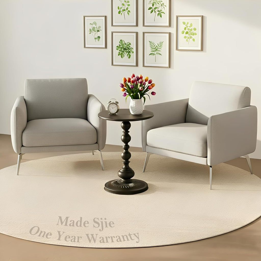 Side Table - 13.8" Round Small Accent Table with Metal Base, Multifunctional Vintage Coffee Table for Living Room, Bedroom, Office & Patio - Elegant Matte-Finished End Tables