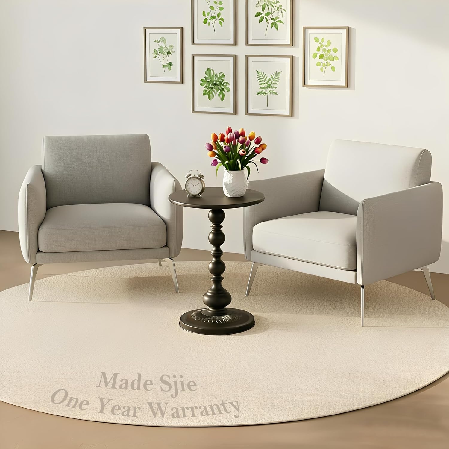 Side Table - 13.8" Round Small Accent Table with Metal Base, Multifunctional Vintage Coffee Table for Living Room, Bedroom, Office & Patio - Elegant Matte-Finished End Tables
