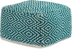 Signature Design by Ashley Brynnsen Casual Handwoven Geometric Pouf, Green & White