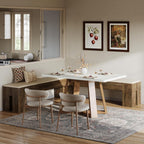 Tribesigns L-Shaped Bench with Cushion, 61-Inch Farmhouse Corner Dining Bench, Kitchen Breakfast Nook Bench for Dining Room, Entryway, Cloakroom, White and Brown