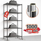 REIBII 1000LBS Wire Shelving Unit, 5 Tier Adjustable Metal Storage Shelves for Kitchen Pantry Office Steel Organizer Wire Rack for Narrow Space College Dorm School, 13.4" D x 23.2" W x 60" H, Black