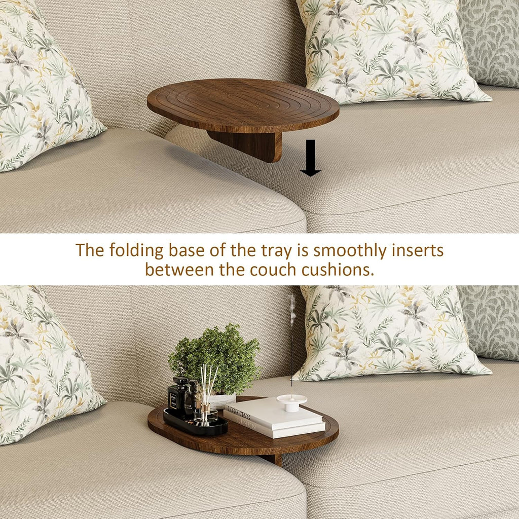 Asgolion Couch Tray Insert for Middle, 15.75"x12.6" Wood Sofa Tray, Folding Couch Armrest Table Fit Armless Couch/Sectional, for Drink Snacks Phone Remote Holder, Walnut
