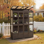 MCombo Wooden Greenhouse, Walk-in Outdoor Greenhouse with Openable Roof and Lockable Door, 0899 (Brown)