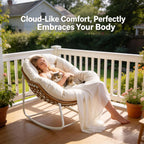 YDcosyfy Oversized Outdoor Papasan Rocking Chair with Soft Cushion, Comfy Patio Egg Chair, Wicker Lounge Rocker for Balcony/Porch/Garden, Reinforced All Weather Rattan Frame, 330 lbs Support, Cream