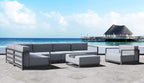 Sensation Indoor/Outdoor Modular in Grey Acrylic Fabric with TPU Coating Aluminum Frame. Include one Decoration Pillow 18"x18" in White. Each Chair Sold Separately