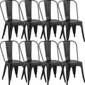 Matte Black Stackable Metal Dining Chairs, Set of 8 | Modern Style, Space Saving, Stackable, Indoor Outdoor, Kitchen, Cafe, Restaurant, Patio