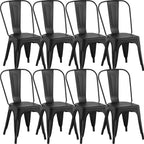 Matte Black Stackable Metal Dining Chairs, Set of 8 | Modern Style, Space Saving, Stackable, Indoor Outdoor, Kitchen, Cafe, Restaurant, Patio