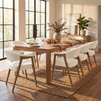 CIMOTA Upholstered Dining Chairs with Arms Set of 2, Mid Century Modern Kitchen & Dining Room Chairs, Comfortable Curved Backrest & Trapezoid Solid Wood Legs, Linen Beige
