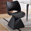 Henf Modern Upholstered Swivel Dining Chairs,Faux Leather Vanity Chair with Wave Shaped High Back, 360 Degree Rotating Mid Century Armless Side Chairs with Metal Base for Dining Room,Desk,Black