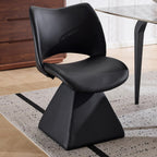Henf Modern Upholstered Swivel Dining Chairs,Faux Leather Vanity Chair with Wave Shaped High Back, 360 Degree Rotating Mid Century Armless Side Chairs with Metal Base for Dining Room,Desk,Black