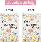 Louise Maelys Spring Garden Flag Enjoy The Little Things Butterfly Watercolor Flower Double Sided 12x18 Inch Floral Seasonal Welcome Small Burlap Holiday Yard Sign Outdoor Decor