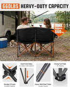 KingCamp Double Camping Chair, Heavy Duty 660lbs Folding 2 Person Chair | Portable Loveseat Couch Padded Comfortable Two Seat with Cup Holder&Carry Bag for Outdoor Lawn Backyard, Black