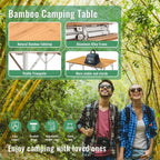 KingCamp Bamboo Folding Camping Table, 4-Fold Adjustable Outdoor Table | Portable Design with Carry Bag, Natural Bamboo Top, Ideal for RV Outdoor Picnic Backyard Camping