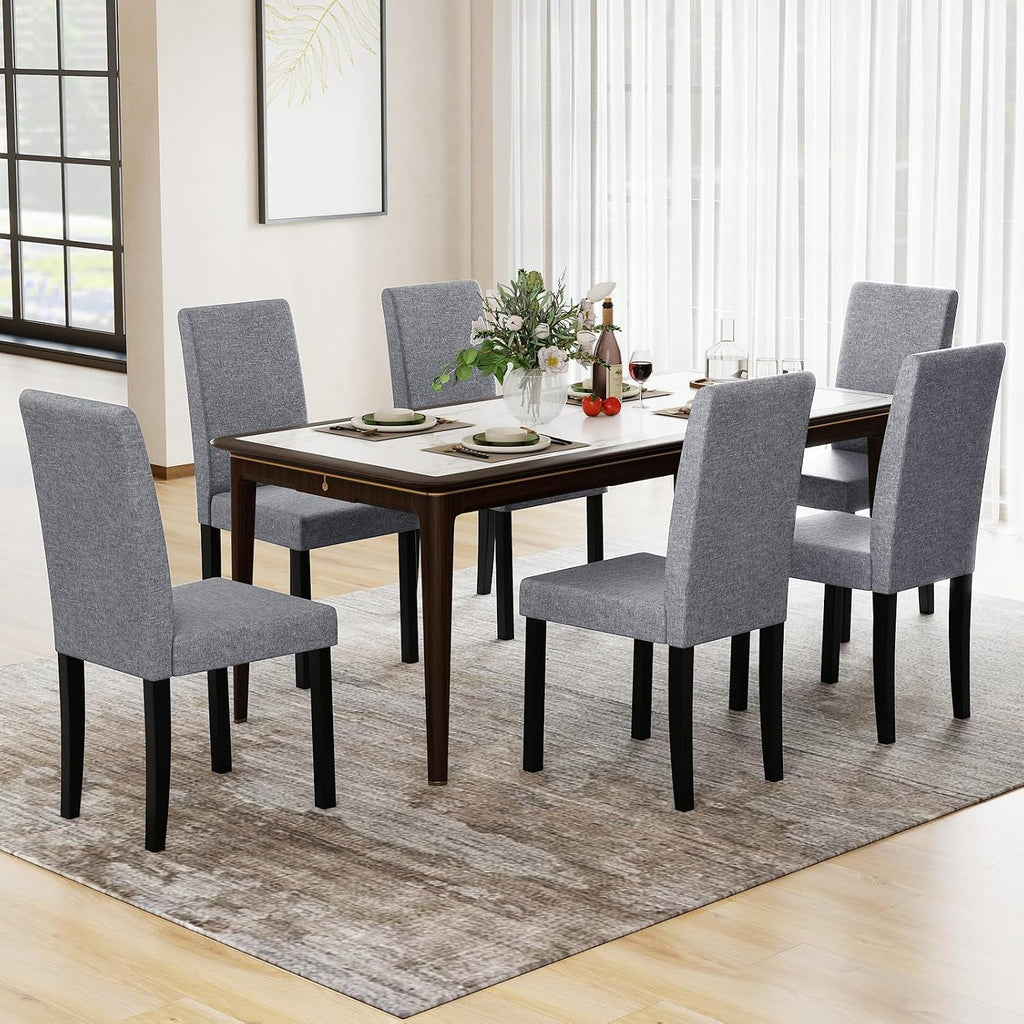 GOFLAME Upholstered Dining Chairs Set of 4, Fabric Kitchen Chairs with Padded Seat, Tilt Backrest, Rubber Wood Legs, Armless Side Chairs for Dining Room, Living Room, Restaurant, Light Gray