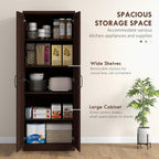 HOMCOM 63" 2-Door Kitchen Pantry 5-Tier Cinnamon Cherry Wood Grain | Freestanding Storage Cabinet, Shelving, 2 Adjustable Shelves, for Dining Room