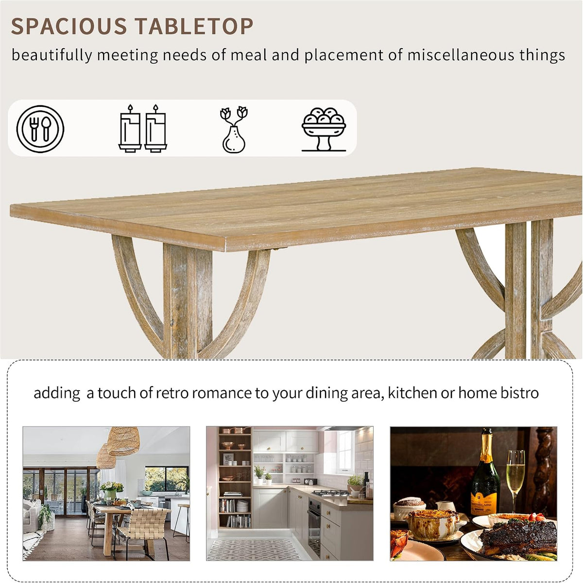 Merax 6-Piece Solid Wood Dining Table Set for 6, Solid Wood Rectangular Kitchen Table Set with 4 Upholstered Chairs and 1 Bench, Dining Room, Kitchen, Natural Wood Wash