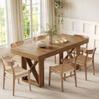 LITTLE TREE 63-Inch Dining Table for 4 People, Farmhouse Thick Appearance Design, Rustic Rectangle Kitchen Dinner Table for Dining Room, Living Room, Yellowish Brown