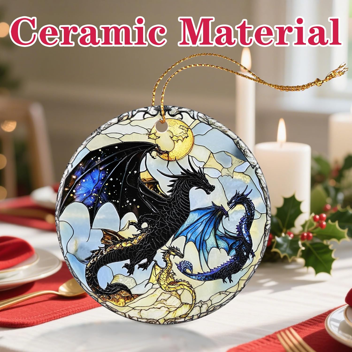 Christmas Ornament, Christmas Decoration, Ceramic-Style Dragon Ornament, Heirloom Keepsakes, Holiday Ornaments, Holiday Presents, Unique Xmas Gifts, Gift Exchange Ornaments, Gift Idea