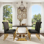 Asday 77" Wooden Dining Table for 6-8, Modern Rectangular Large Kitchen Table with Gold Polished Stainless Steel U-Shaped Base for DiningRoom Kitchen Dinner Home