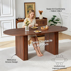 weselon 78.7" Oval Dining Table for 6-8 People, Large Kitchen Dining Table with Fluted Pedestal Base, Modern Minimalist Dining Room Table with 3-Piece Tabletop, Walnut (Chairs Not Included)