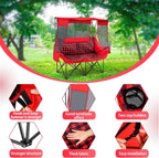Teenyyou Double Camping Chair with Canopy - 2 Person Beach Chair with UV Sun Protection 660lbs Heavy Duty Foldable Loveseat with 2 Cup Holder & Storage Bag for Lawn Beach Outdoor Sport(Red Plaid)
