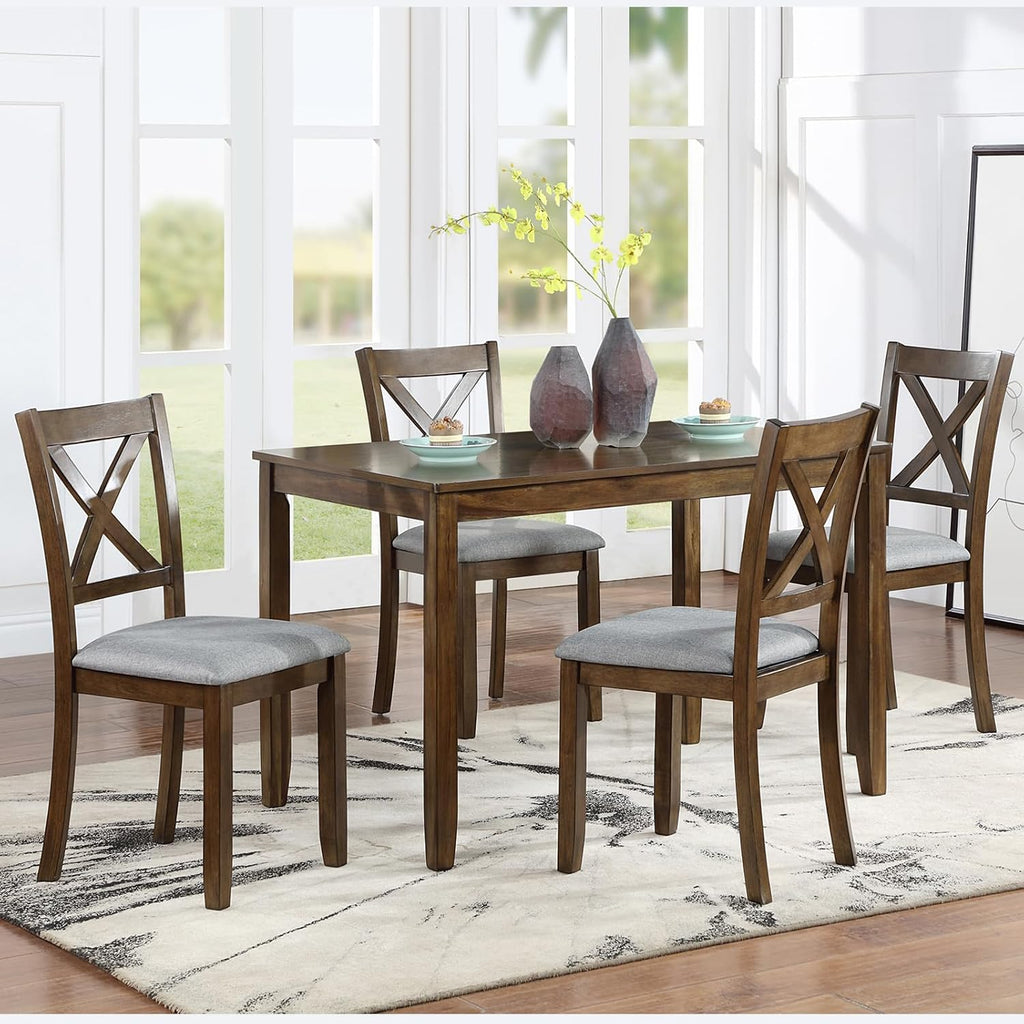 Ball & Cast Wood Frame Dining Chairs Set of 4, Modern Linen Upholstered Kitchen-Chairs with Padded Seat, 330lb Heavy Duty X-Backrest Side Chair for Dining Living Room, Easy Assembly, Walnut