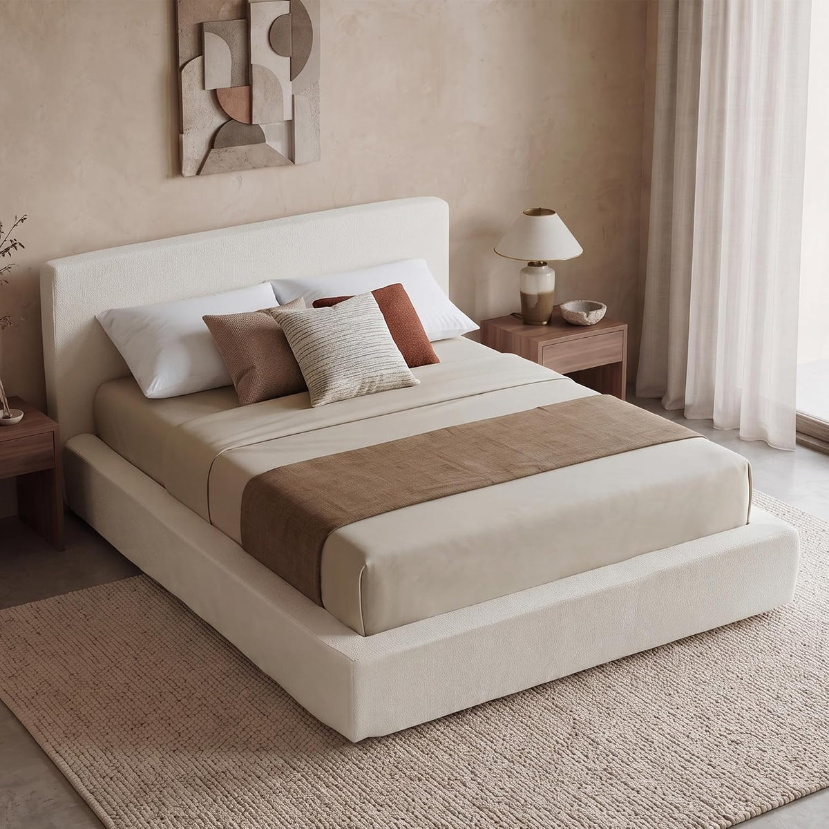 DNYN Queen Cloud Bed Frame with Cushion Headboard and 360° Foam Surround
