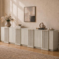 Brafab Buffet Cabinet, 110" Modern Farmhouse Accent Sideboard Cabinet with 8 Doors, Wood Fluted Credenza for Living Room and Kitchen, White