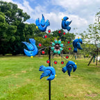 Blue Bird Metal Wind Spinner Garden Decor, 48 Inch Outdoor Yard Spinner Sculpture for Patio Lawn & Garden Decorations