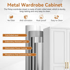 Polup 71" Metal Armoire Wardrobe Closet with Doors and Adjustable Shelves | Tall Freestanding Wardrobe Cabinet for Clothes, Heavy Duty, Hanging Rod, Bedroom, Office, School, Employee, Garage, White