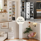 Narrow Kitchen Pantry Cabinet, 70.3" Tall Storage Cabinet with Door Racks and Adjustable Shelves, Slim Freestanding Pantry Cupboard for Kitchen, Bathroom and Small Spaces, White