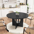 47 Inch Round Dining Table for 4-6, Modern Kitchen Table with Sturdy Wooden Pedestal Base, Dining Room Table, Circle Dining Table for Dining Room, Living Room, Cafe, Easy to Assemble - Black