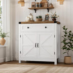 HOSTACK 31.5"W Kitchen Storage Cabinet, Farmhouse Coffee Bar Cabinet, White | Small Buffet Cabinet with Doors & Wide Drawer, Wood Sideboard Buffet, Entry Table w/ Adjustable Shelf for Dining Living Room