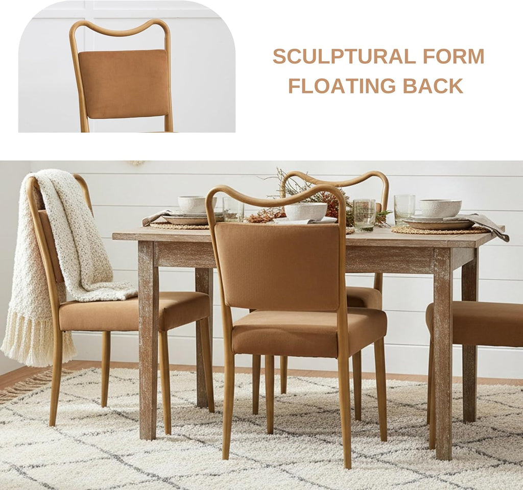 Velvet Dining Chairs Set of 4, Upholstered Dining Chairs with Wood Grained Metal Frame, Mid Century Modern Velvet Chairs for Dining Room, Kitchen and Restaurant,Velvet Brown