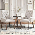 SoarFlash Chenille Dining Chairs Set of 2, Tall Back Side Chair，Modern Upholstered High-end Tufted Side Chair with Armrest, Solid Wood Leg, Beige